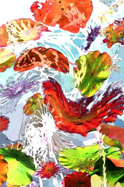 Nilüfer yaprakları ve nilüfer yapraklarıyla sunulan zarif desenli tasarım.