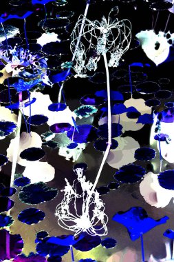 Nilüfer yaprakları ve nilüfer yapraklarıyla sunulan zarif desenli tasarım.