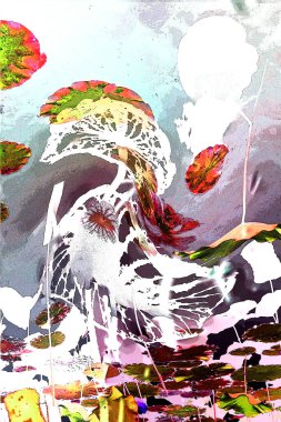 Nilüfer yaprakları ve nilüfer yapraklarıyla sunulan zarif desenli tasarım.