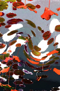 Nilüfer yaprakları ve nilüfer yapraklarıyla sunulan zarif desenli tasarım.