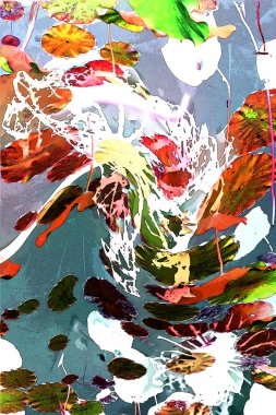 Nilüfer yaprakları ve nilüfer yapraklarıyla sunulan zarif desenli tasarım.