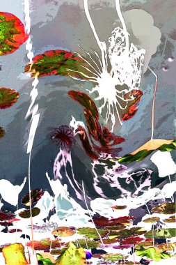 Nilüfer yaprakları ve nilüfer yapraklarıyla sunulan zarif desenli tasarım.