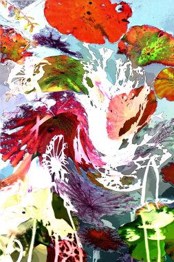 Nilüfer yaprakları ve nilüfer yapraklarıyla sunulan zarif desenli tasarım.