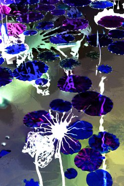 Nilüfer yaprakları ve nilüfer yapraklarıyla sunulan zarif desenli tasarım.