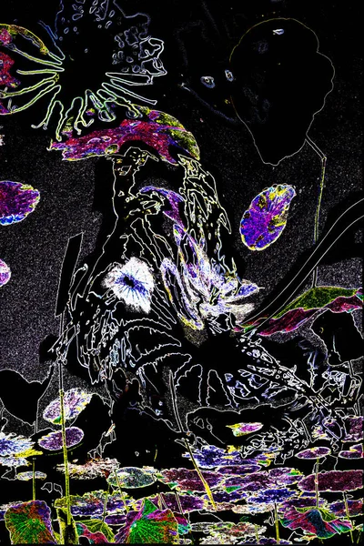 Nilüfer yaprakları ve nilüfer yapraklarıyla sunulan zarif desenli tasarım.