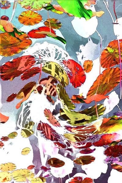 Nilüfer yaprakları ve nilüfer yapraklarıyla sunulan zarif desenli tasarım.