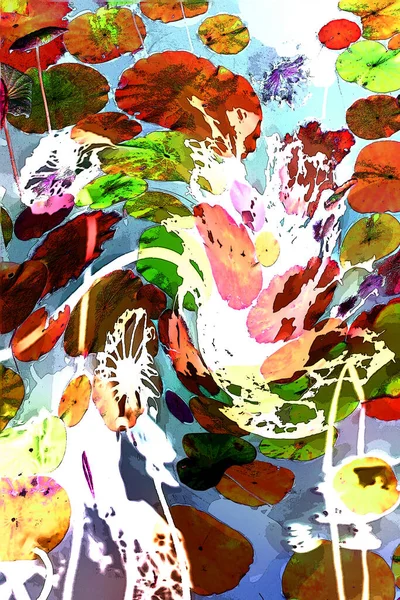 Nilüfer yaprakları ve nilüfer yapraklarıyla sunulan zarif desenli tasarım.