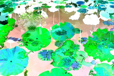 Lotus yaprağı ormanı. Çevre sorunları. Düz dizayn. Yüksek kalite vektör çizimi. Arkaplan deseni.