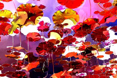 Lotus yaprağı ormanı. Çevre sorunları. Düz dizayn. Yüksek kalite vektör çizimi. Arkaplan deseni.