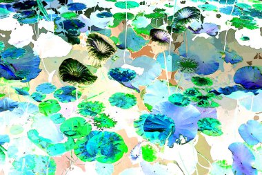 Lotus yaprağı ormanı. Çevre sorunları. Düz dizayn. Yüksek kalite vektör çizimi. Arkaplan deseni.