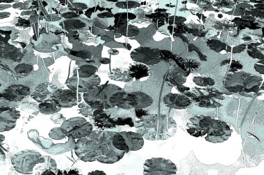 Lotus yaprağı ormanı. Çevre sorunları. Düz dizayn. Yüksek kalite vektör çizimi. Arkaplan deseni.