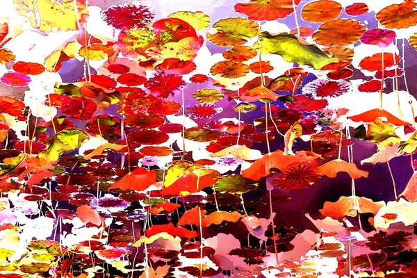 Lotus yaprağı ormanı. Çevre sorunları. Düz dizayn. Yüksek kalite vektör çizimi. Arkaplan deseni.