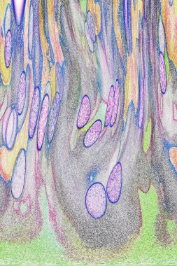 Dalgalı çizgiler. Soyut çizgiler. Doku arka planı. düzensiz desen. Şık modern. Pop sanat. Nokta etkisi. Ritmik gürültü parçacıkları. Paket için desen. Renkli vuruşlu duvar kağıdı.