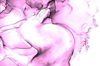 Alkol mürekkebi teknikli doğal akışkan resim. Yumuşak rüya renkleri şeffaf dalgalı çizgiler oluşturur.