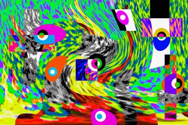 Renkli dalgalı şekiller, çizgiler, geometrik desenler, parlak renkler, soyut arkaplan