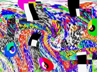 Renkli dalgalı şekiller, çizgiler, geometrik desenler, parlak renkler, soyut arkaplan