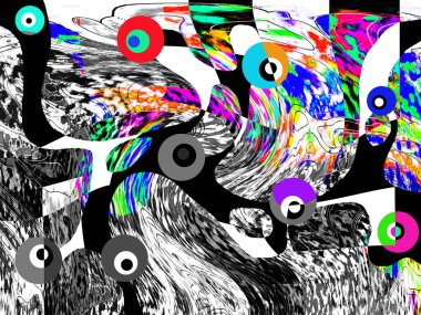 Renkli dalgalı şekiller, çizgiler, geometrik desenler, parlak renkler, soyut arkaplan