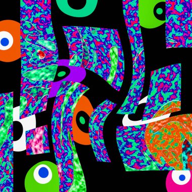 Renkli dalgalı şekiller, çizgiler, geometrik desenler, parlak renkler, soyut arkaplan