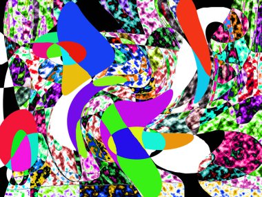 Renkli dalgalı şekiller, çizgiler, geometrik desenler, parlak renkler, soyut arkaplan