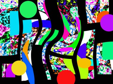 Renkli dalgalı şekiller, çizgiler, geometrik desenler, parlak renkler, soyut arkaplan