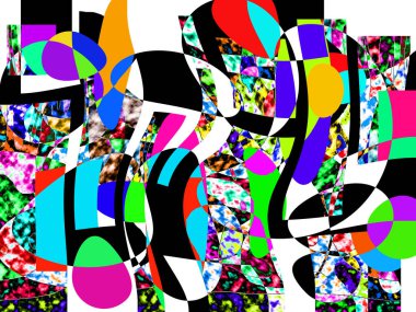 Renkli dalgalı şekiller, çizgiler, geometrik desenler, parlak renkler, soyut arkaplan