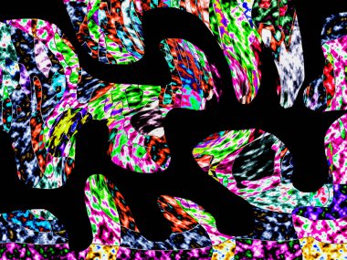 Renkli dalgalı şekiller, çizgiler, geometrik desenler, parlak renkler, soyut arkaplan