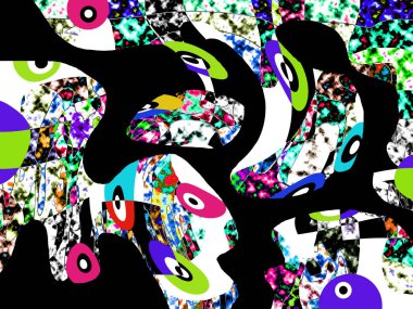 Renkli dalgalı şekiller, çizgiler, geometrik desenler, parlak renkler, soyut arkaplan