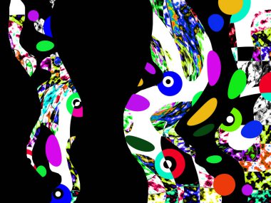 Renkli dalgalı şekiller, çizgiler, geometrik desenler, parlak renkler, soyut arkaplan