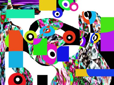 Renkli dalgalı şekiller, çizgiler, geometrik desenler, parlak renkler, soyut arkaplan