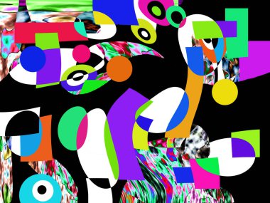 Renkli dalgalı şekiller, çizgiler, geometrik desenler, parlak renkler, soyut arkaplan