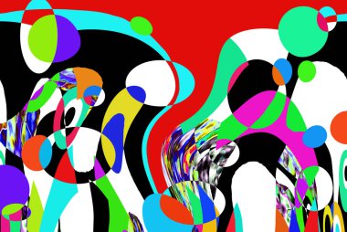 Renkli dalgalı şekiller, çizgiler, geometrik desenler, parlak renkler, soyut arkaplan