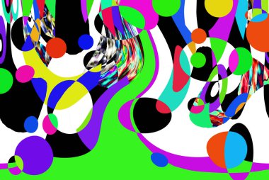 Renkli dalgalı şekiller, çizgiler, geometrik desenler, parlak renkler, soyut arkaplan