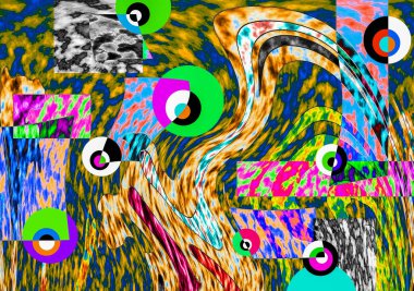 Renkli dalgalı şekiller, çizgiler, geometrik desenler, parlak renkler, soyut arkaplan