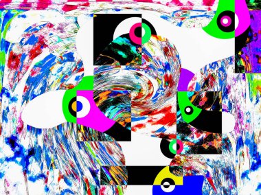 Renkli dalgalı şekiller, çizgiler, geometrik desenler, parlak renkler, soyut arkaplan