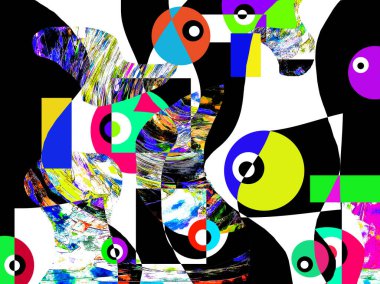 Renkli dalgalı şekiller, çizgiler, geometrik desenler, parlak renkler, soyut arkaplan