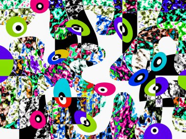 Renkli dalgalı şekiller, çizgiler, geometrik desenler, parlak renkler, soyut arkaplan