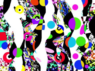 Renkli dalgalı şekiller, çizgiler, geometrik desenler, parlak renkler, soyut arkaplan