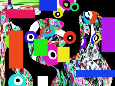 Renkli dalgalı şekiller, çizgiler, geometrik desenler, parlak renkler, soyut arkaplan