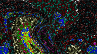 Renkli basit arka plan, dalgalı etkisi. Etkisi noktalarla. Ritmik ses parçacıklar. Tahıl doku. Renkli darbeleri ile duvar kağıdı. Duvar iç tasarım, lockscreen, paket için desen