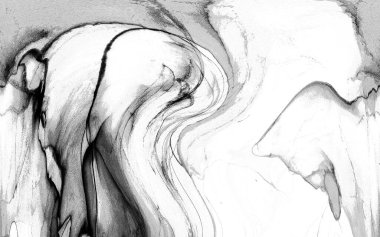 Yüksek kaliteli soyut Çin manzara resminin modern sanat arka planı alkol mürekkebiyle sunulmuştur..