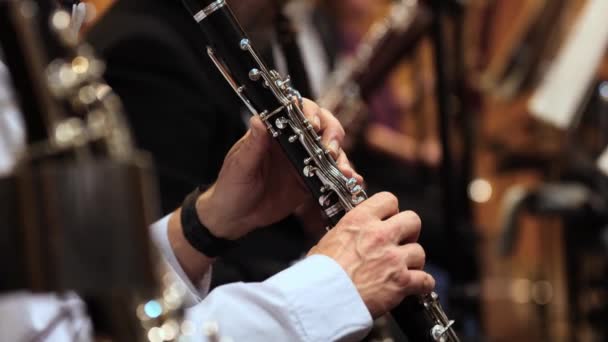 Saxofonspelare Filharmonisk Orkester Instrumentkoncept — Stockvideo