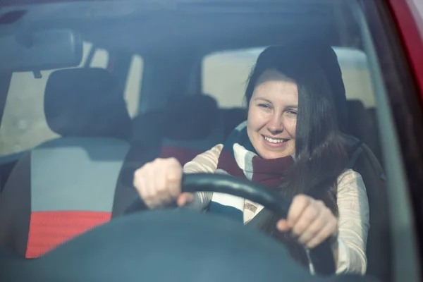 Young Woman Driver Enjoying Driving Her New Driving Licence Transportation — Zdjęcie stockowe