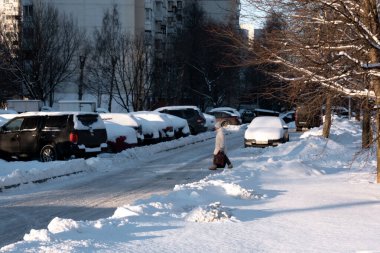 10.12.2021. Rusya, Moskova. Moskova 'da yoğun kar yağışı