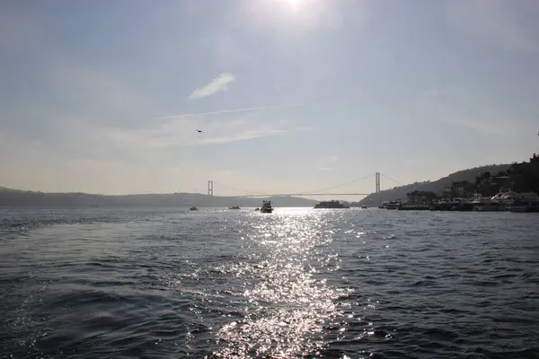 Slunce Moři Bosporu Mostě — Stock fotografie