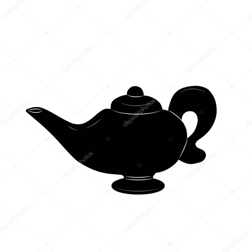 Aladin lamp silhouette. Simple black symbol.Genie lamp icon vector.