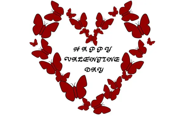Vlindervormige Liefde Die Valentijnsdag Symboliseert Hart Valentijnsdag Beschrijven Valentijnskaart Ontwerp — Stockvector