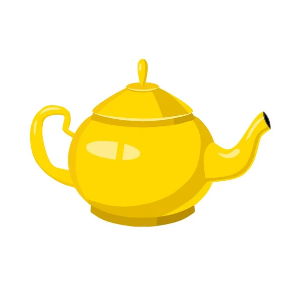 Golden Teapot White Background Flat Vector Illustration — 스톡 벡터