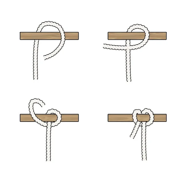 Cow Hitch Knot Tied Vector Isolated White Background — Vector de stock