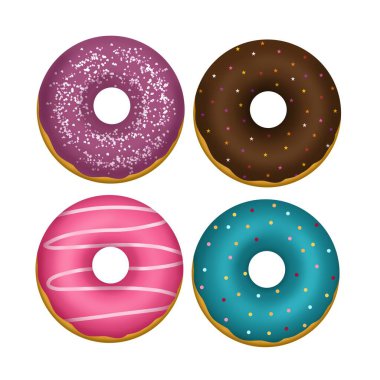 Beyaz arka planda izole edilmiş renkli çörekler. vektör illüstrasyonu