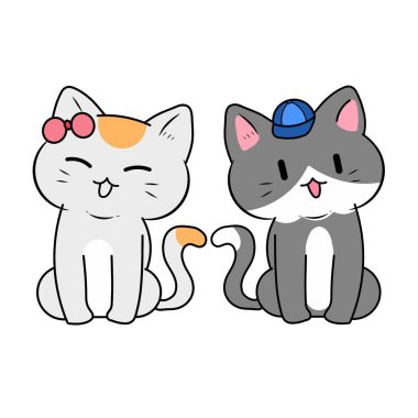 Şirin kedi ve kedi çizgi film ikonu. vektör grafik tasarımı çizimi